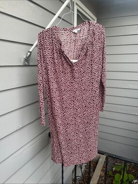 Boden Maroon and White Long-Sleeve Printed Shift Dress